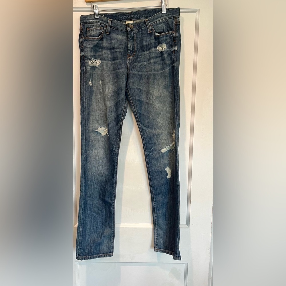 Banana Republic Premium Denim 100% Cotton Low Rise Distressed Jeans Size 30